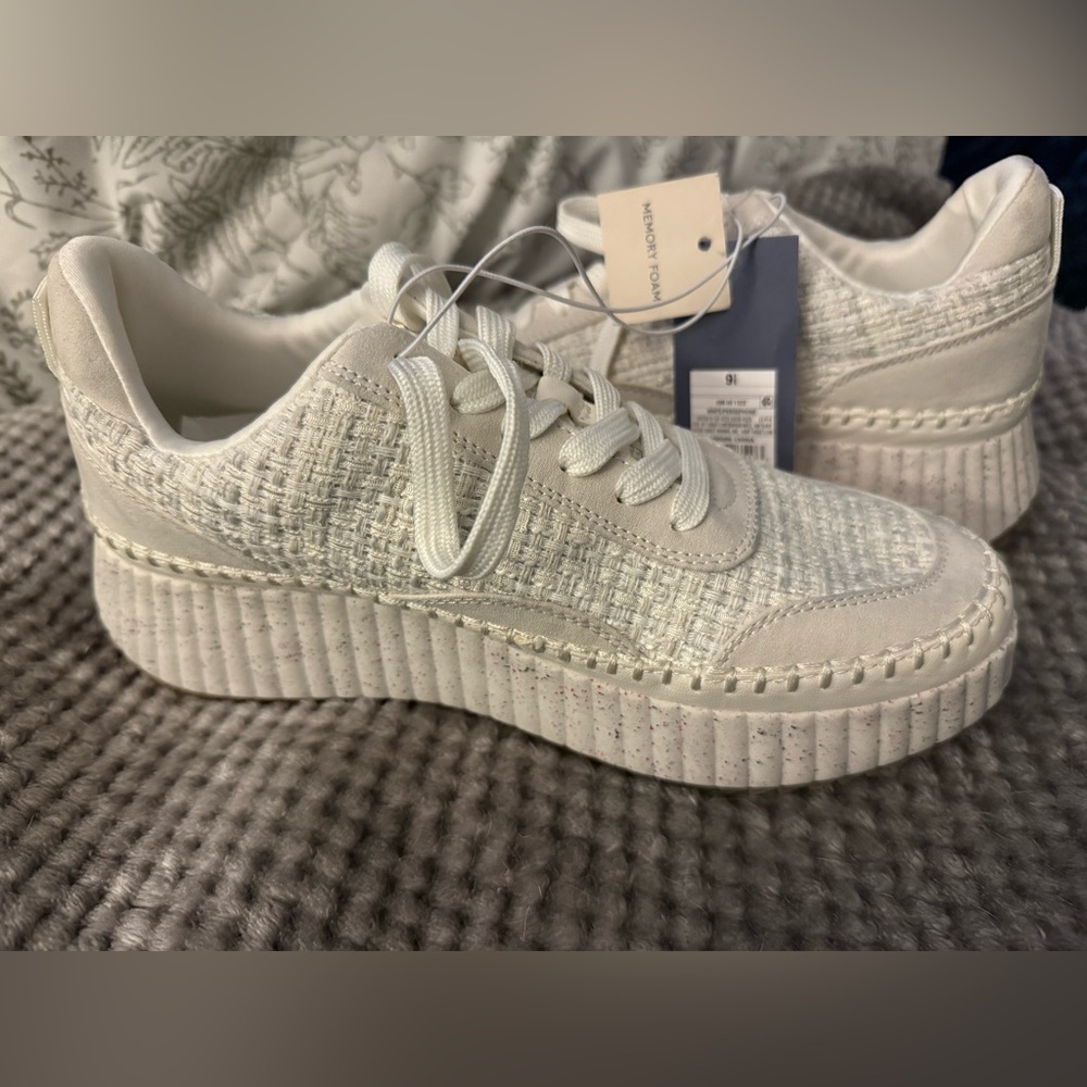 White Textured Platform Sneakers